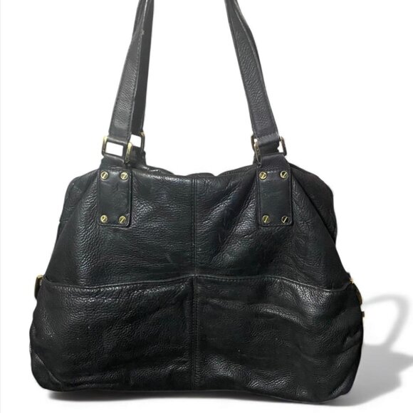 VINTAGE-MICHAEL KORS - Portland Pebble Leather Bag Satchel Handbag in Black/Gold - Picture 3 of 5